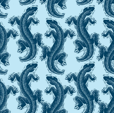 Vector lizards wrapping paper, seamless pattern with reptiles