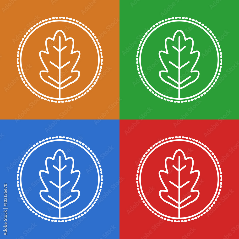 Poster vector outline oak leaf icons and logo design elements - set of abstract emblems.
