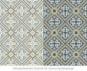 Retro Seamless Pattern 2 Color Set_106 Dot Line Cross Kaleidoscope