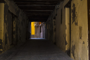 Dark pedestrian path tunnel