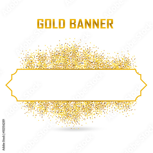 "Gold vector banner on white background." Stock image and royalty-free