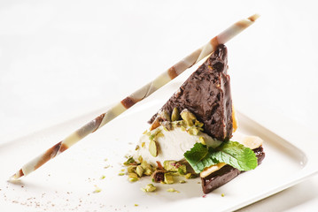 chocolate dessert with ice cream