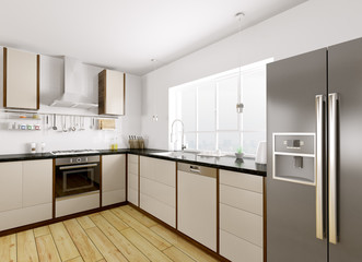Modern kitchen interior 3d rendering