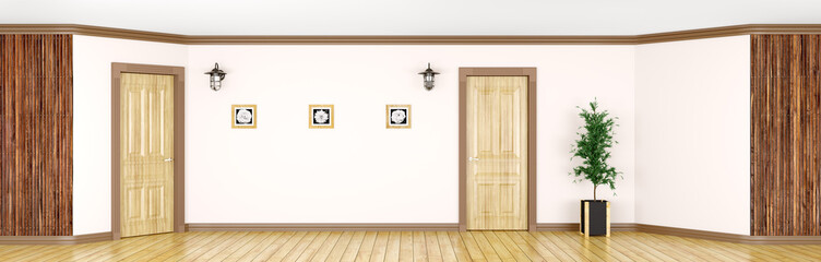 Obraz premium Interior with classic wooden doors panorama 3d rendering