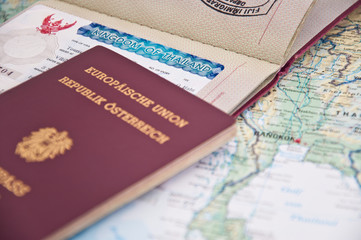 Close Up of Thailand Visum, Passport and Thailand, South East As