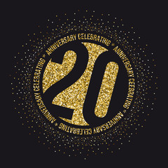 Twenty years anniversary celebration golden logotype. 20th anniversary gold logo.