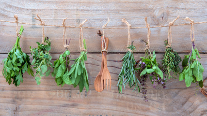 Assorted hanging herbs ,parsley ,oregano,mint,sage,rosemary,swee