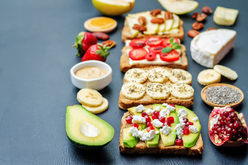 set healthy sandwiches with vegetables and fruits with the ingre