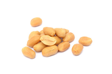 Roasted salted peanuts isolated on a white background