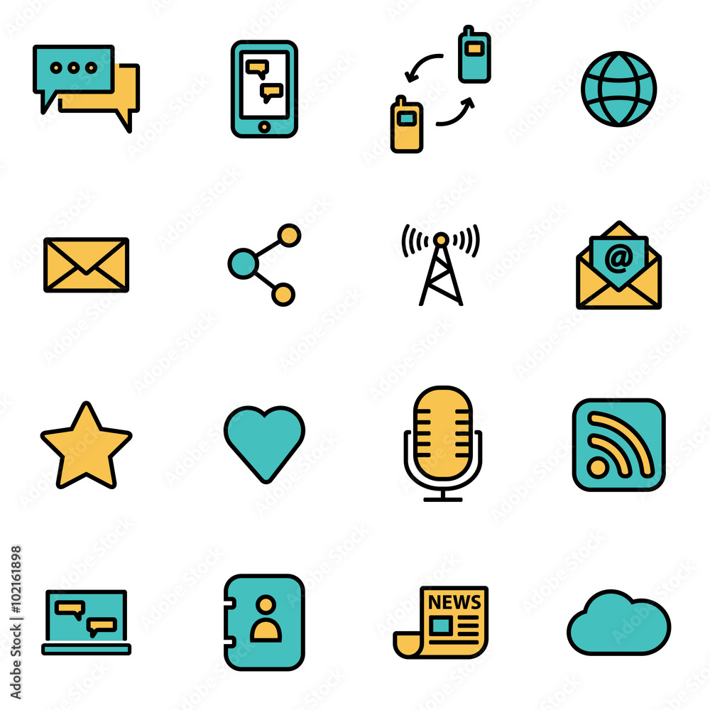 Sticker trendy flat line icon pack for designers and developers. vector line communication icon set, communi