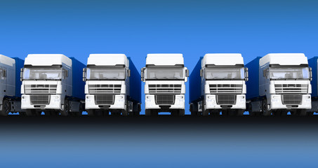 Plakat Trucks with semi-trailer isolated on blue sky background