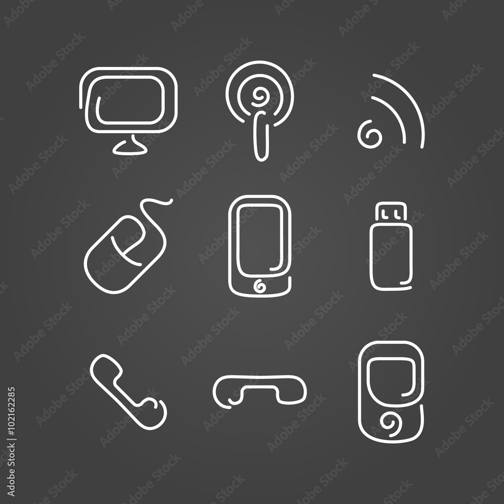 Poster electronics and mobile set icons draw effect
