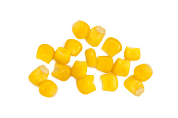 Fototapeta premium Several grains of canned corn isolated
