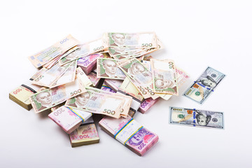 Obraz na płótnie Canvas Ukrainian hryvnia and the US dollar. 