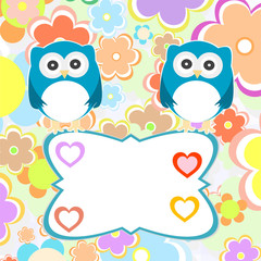 Fototapeta premium Couple owls birds on a tree branch. Vector background.
