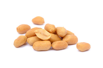 Roasted salted peanuts isolated on a white background