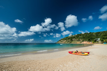Fototapeta na wymiar Kayaks in Crocus Bay, Anguilla Island