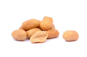 Roasted salted peanuts isolated on a white background