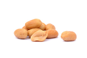 Roasted salted peanuts isolated on a white background