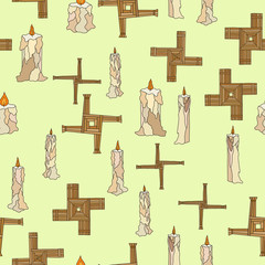 vector imbolc seamless with candles and brigid cross