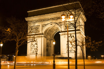 The Triumphal Arch at night, Paris, France.