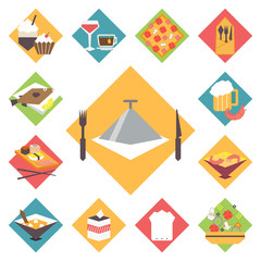 Icons flat vector set for cooking, restaurant, cafe and menu
