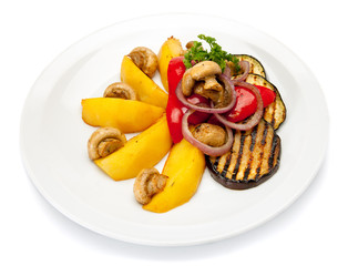 Grilled vegetables on white plate