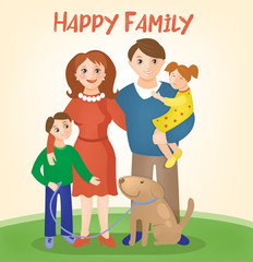 Happy Family - Parents with Kids and Dog