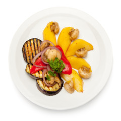 Grilled vegetables on white plate
