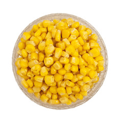 Sweet corn in a crystal dish, isolated.