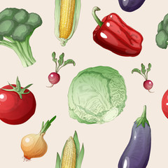 Vegetables Seamless Pattern in Vintage Style. Healthy Food