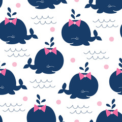 Naklejka premium seamless whale girl pattern vector illustration