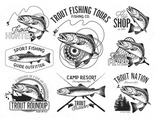 Vintage trout fishing emblems - 102166454