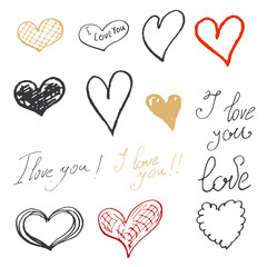 Set of hand drawn hearts. Happy Valentine's Day. I love You