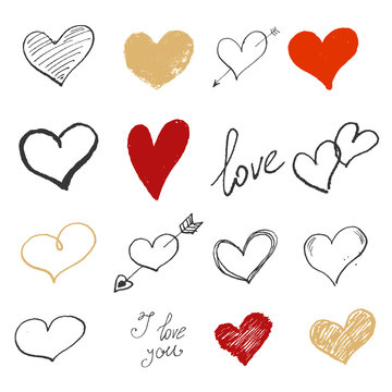 Set of hand drawn hearts. Happy Valentine's Day.