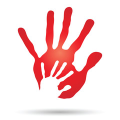 Conceptual mother and child hand print isolated