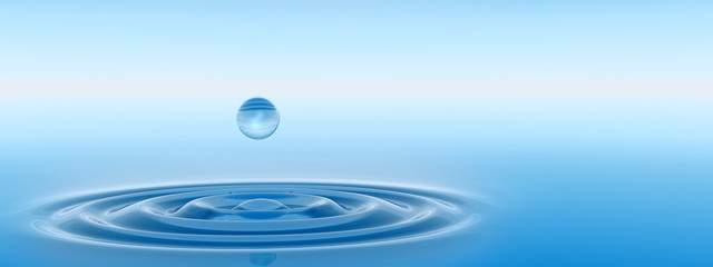 Conceptual blue liquid drop falling in water banner