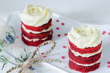 Red velvet cake with cream for Valentine's Day