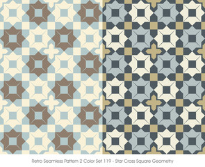 Retro Seamless Pattern 2 Color Set_119 Star Cross Square Geometry