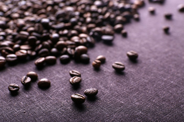 Roasted coffee grains, close-up