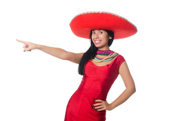 Woman in red dress with sombrero