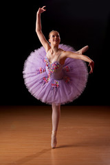 Young ballerina in studio practising