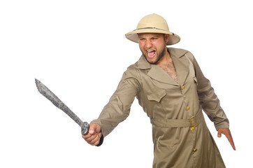 Man with knife isolated on white