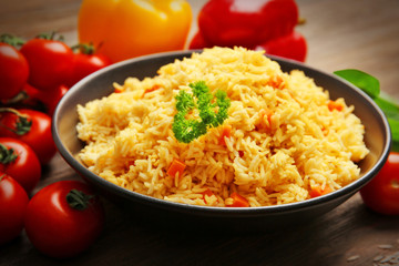 Dish of vegetarian rice closeup