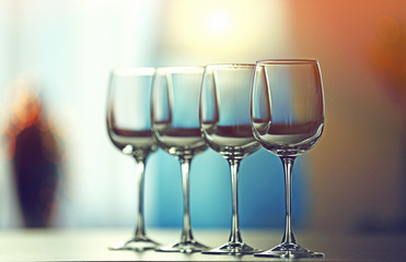 Empty wineglasses on a table, close up