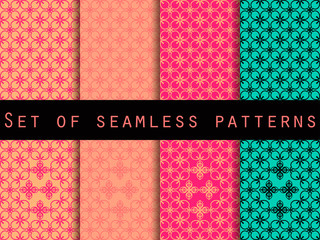 Set seamless patterns. Retro colors 80's. The pattern for wallpaper, bed linen, tiles, fabrics, backgrounds. Vector illustration.