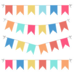 Fototapeta premium Set of multicolored flat buntings garlands