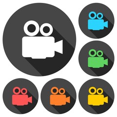 Film Camera Icons set with long shadow