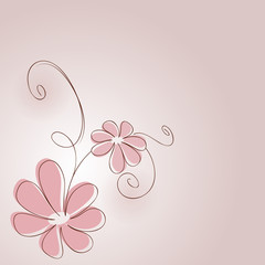 Abstract pink flower drawing vector card.