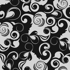 Seamless black and white swirls vector pattern.